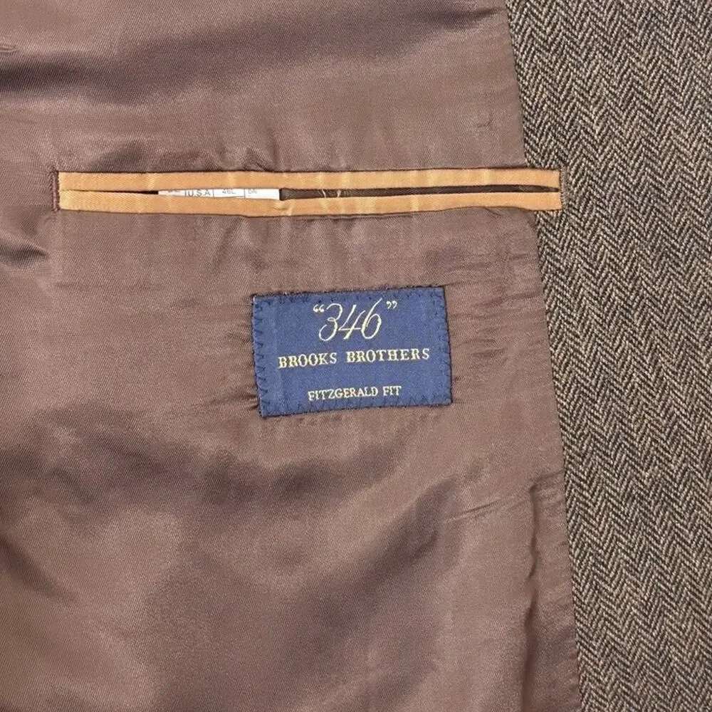 Brooks Brothers 346 Wool Blazer 46L Fitzgerald Fit Brown Wool Suit Jacket EUC